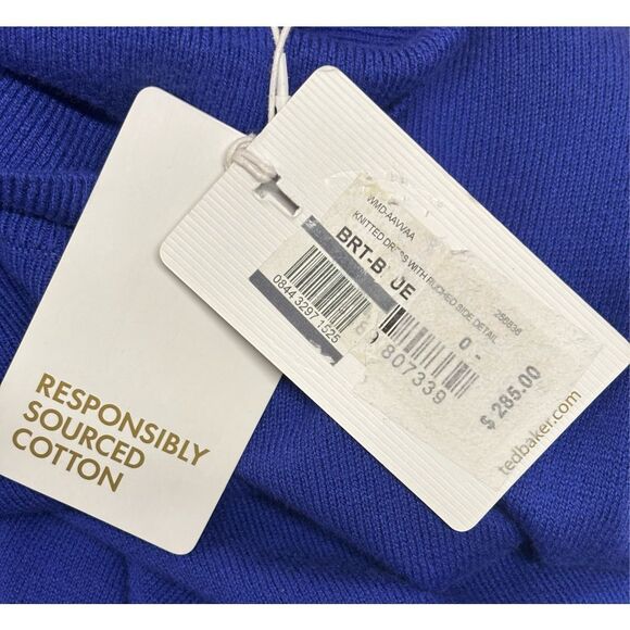 Ted Baker London AAVVAA Knitted Side Ruched Midi Dress in Blue NWT Size 0/US 2 - Picture 7 of 9